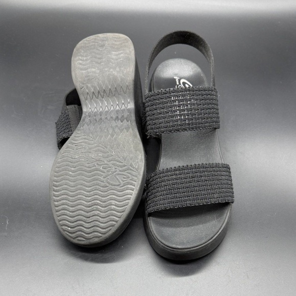 Skechers Cali Luxe Foam Black Wedge Sandals Women‎ Size 8 Elastic Straps - Picture 5 of 8